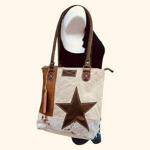 NWT Clea Ray Texas Star Cowhide Tote Shoulder Bag Country Western Rustic